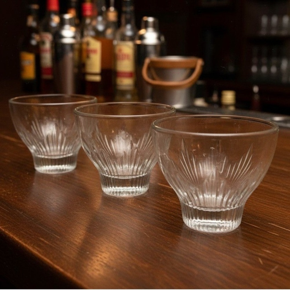 Indiana Glass Footed Cocktail Glasses, Set of 3, Vintage Ribbed Design Tumblers